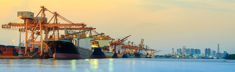 container port at sunset