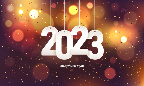 Sparkly picture of the numbers 2023 hanging by separate strings