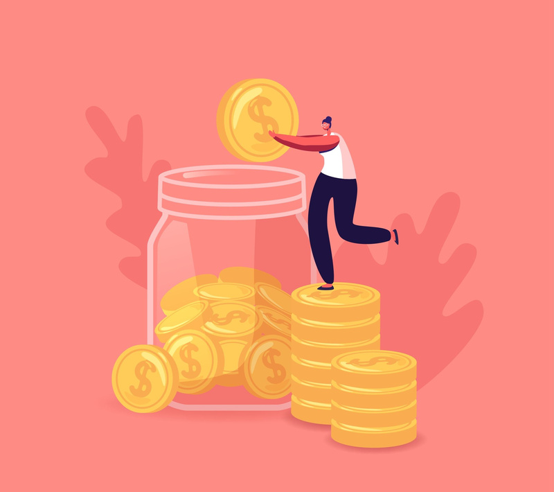 animation of person putting coins into a jar